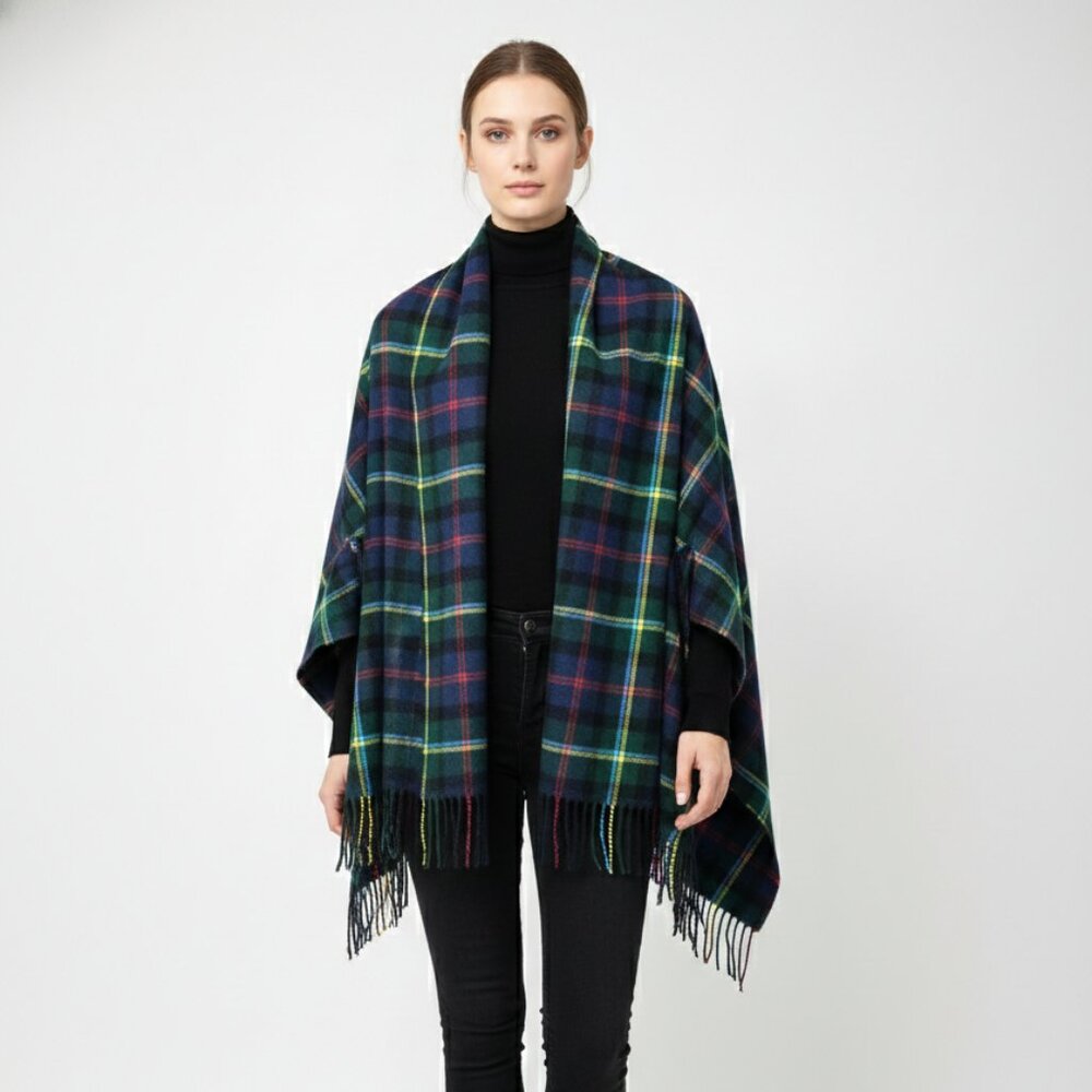 J. Crew Cape Plaid Wool Preppy Academia Fringe Preppy OSFA